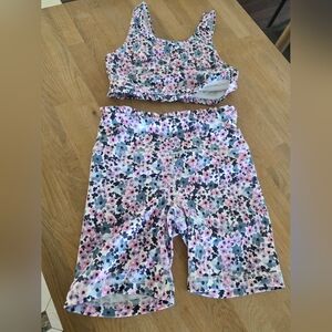 Yogalicious Kids Girls Bra & Shorts Set - Pink and Purple Floral NWOT